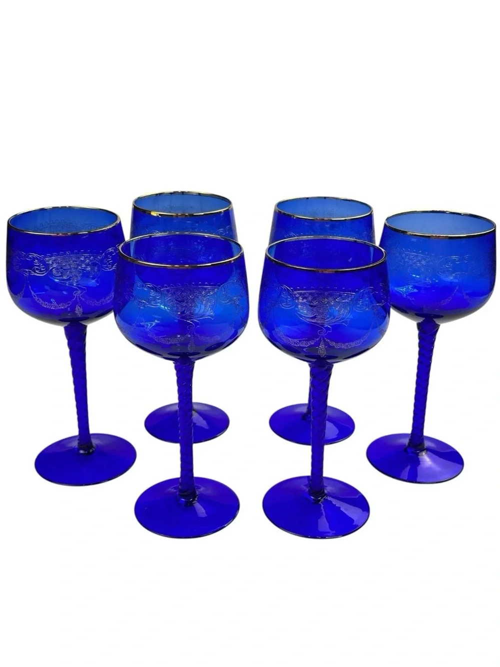 Cobalt Blue Twisted Stem Wine Glasses - Set of 6